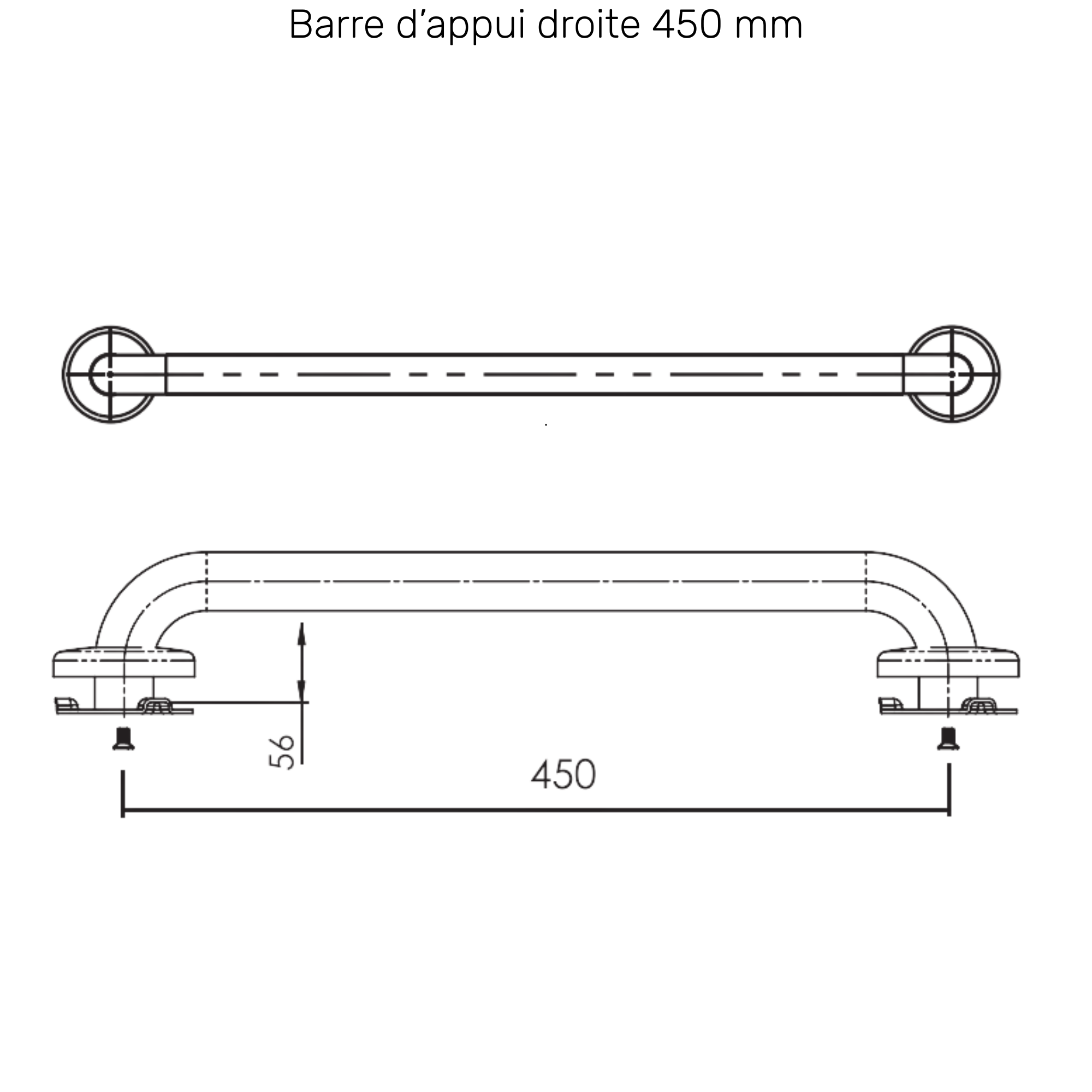 White Epoxy Grab Bar - 3 dimensions - AKW