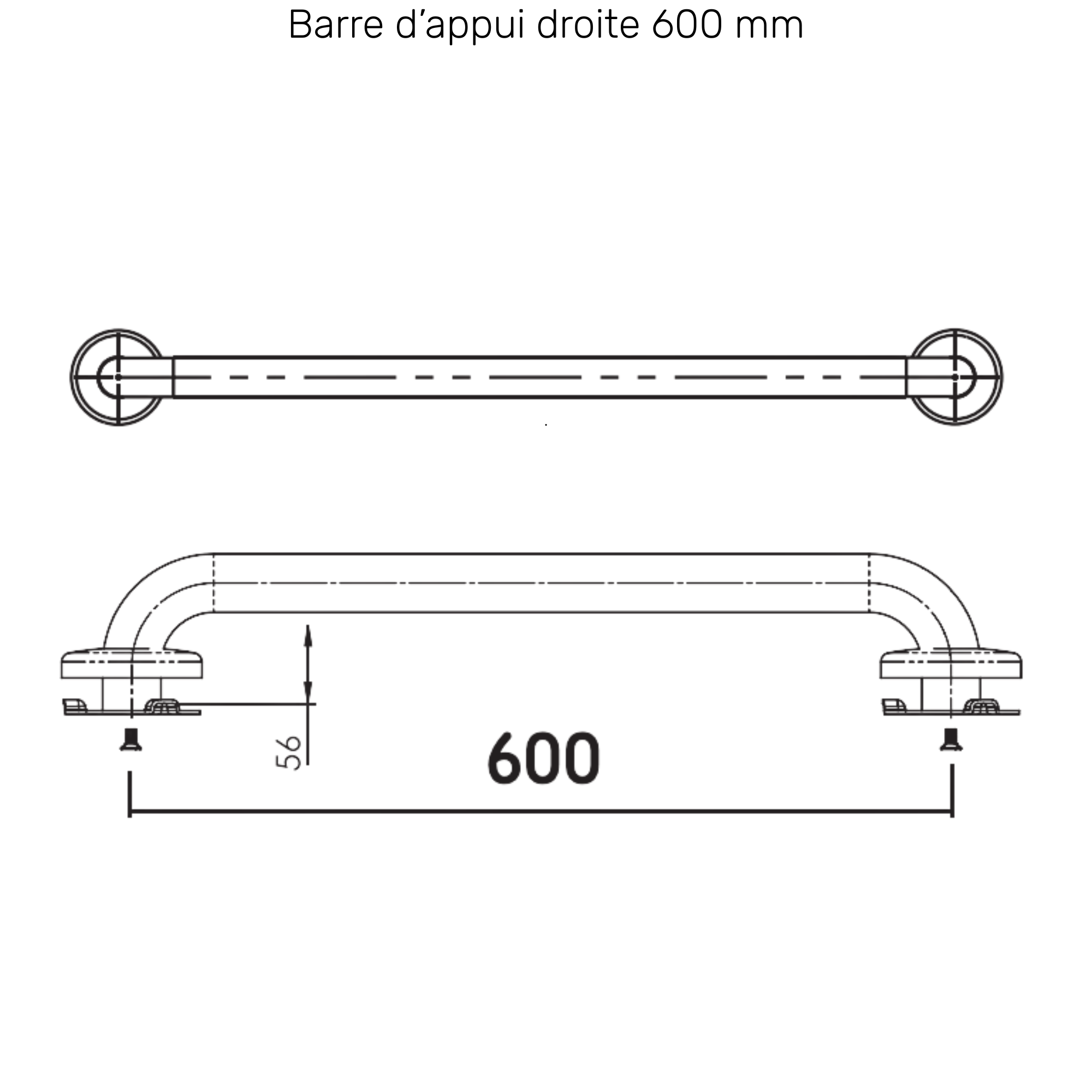 White Epoxy Grab Bar - 3 dimensions - AKW