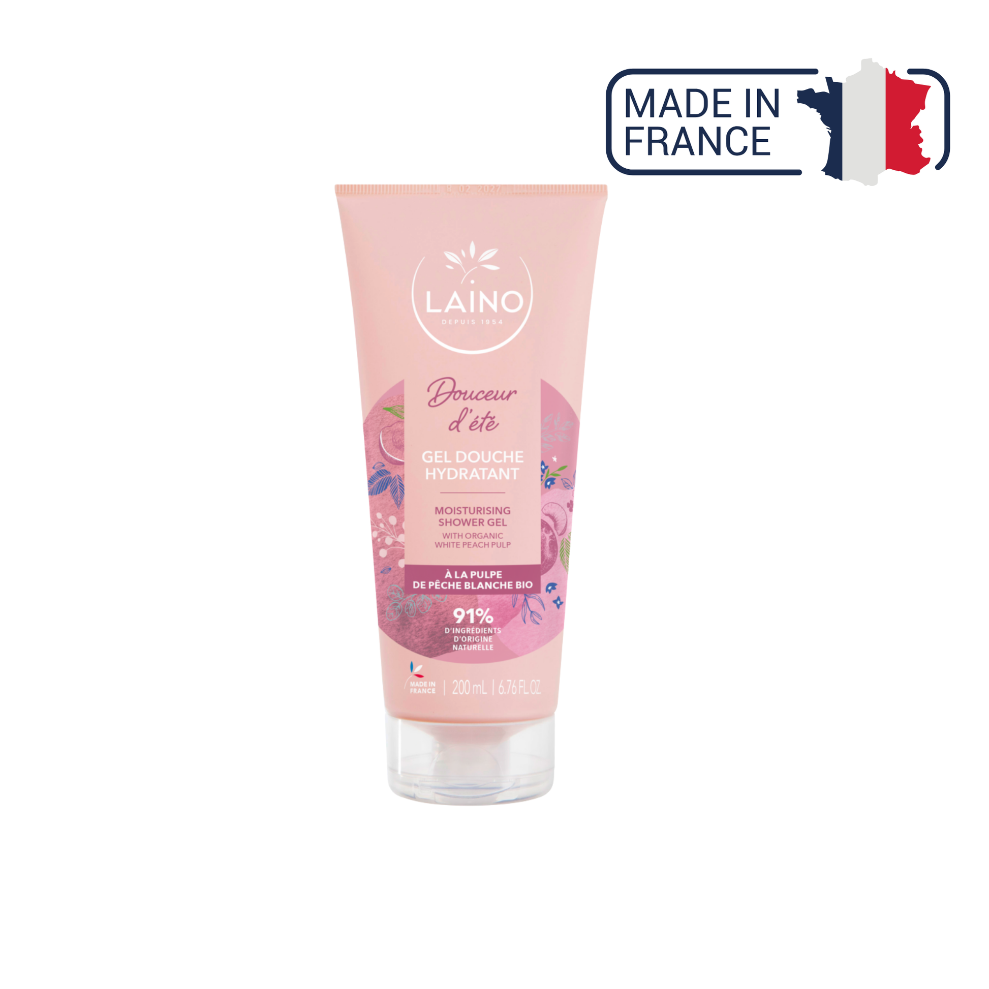 Gel Douche Hydratant - Pulpe Pêche Blanche Bio - 200ml - Laino - My Médical