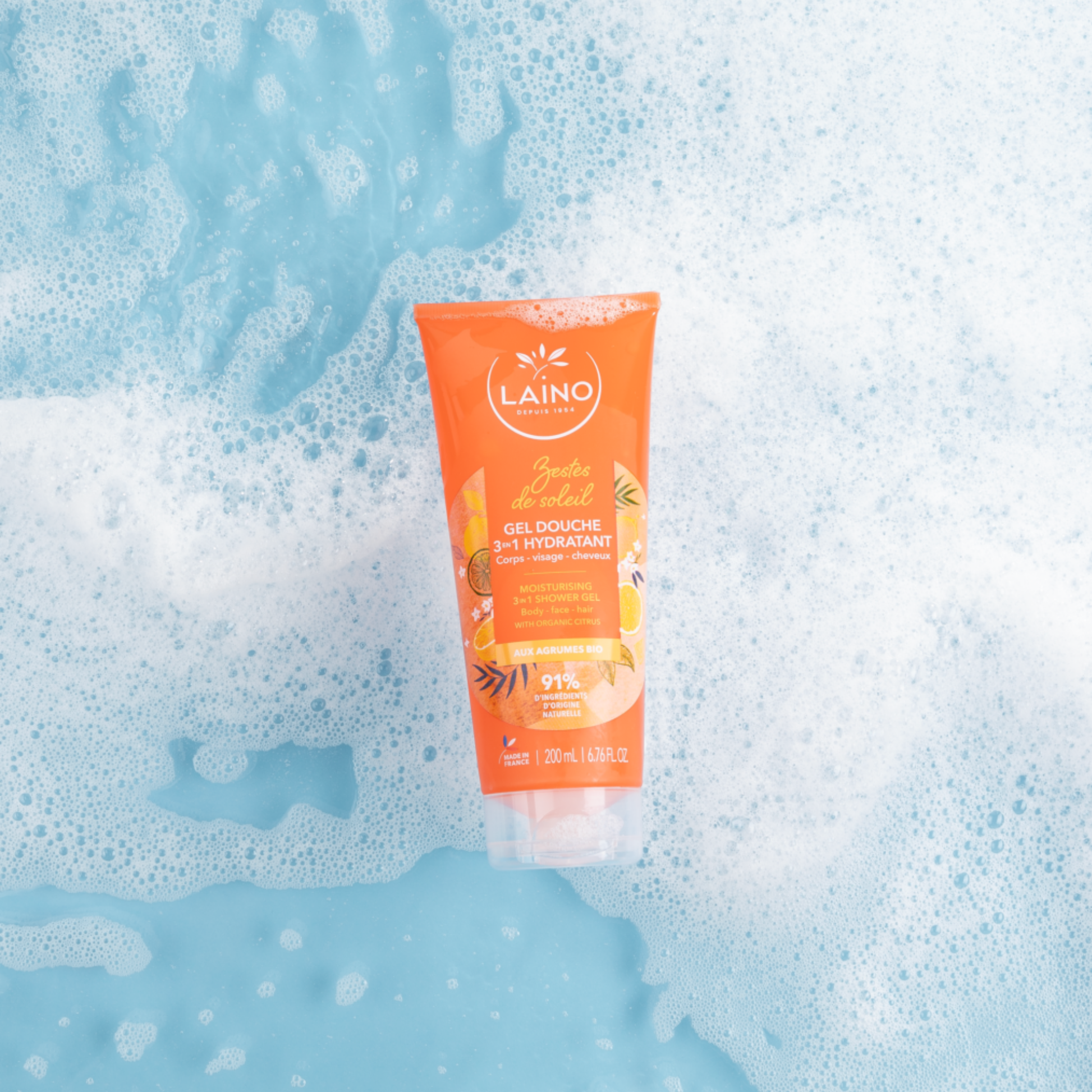 Gel Douche Hydratant - Agrumes Bio - 3 en 1 - 200ml - Laino - My Médical