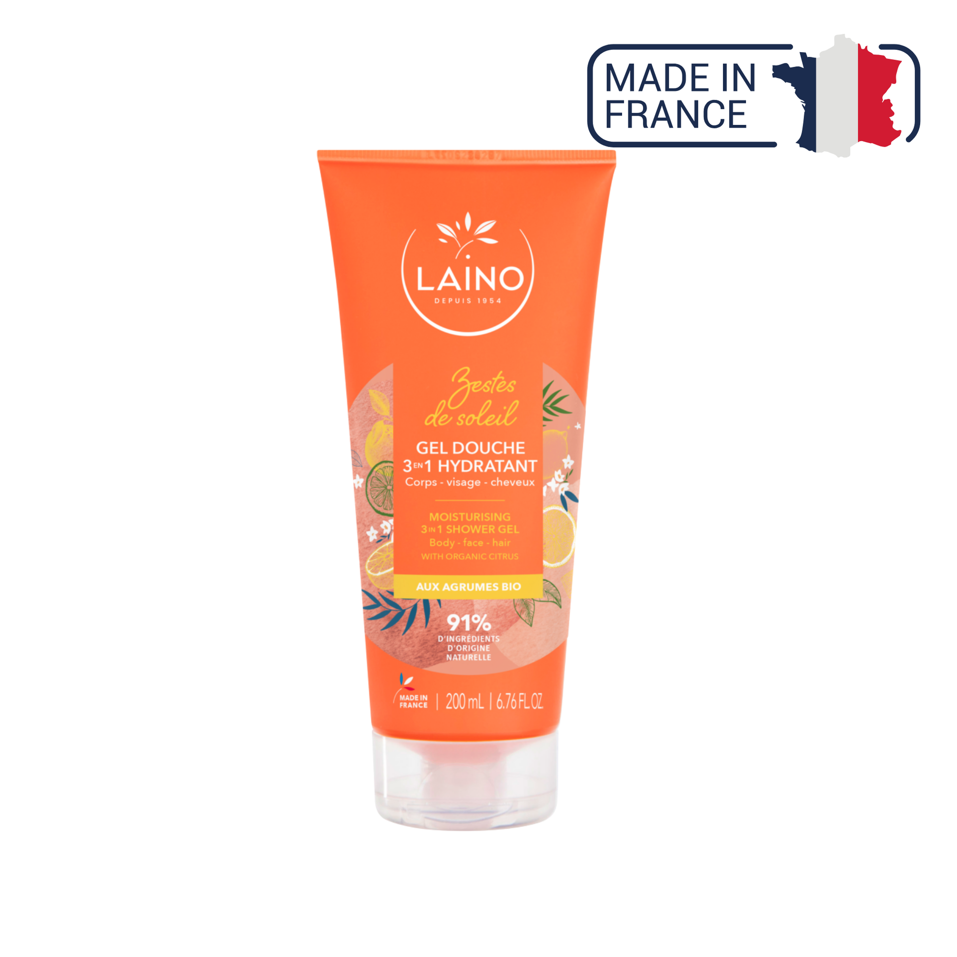 Gel Douche Hydratant - Agrumes Bio - 3 en 1 - 200ml - Laino - My Médical