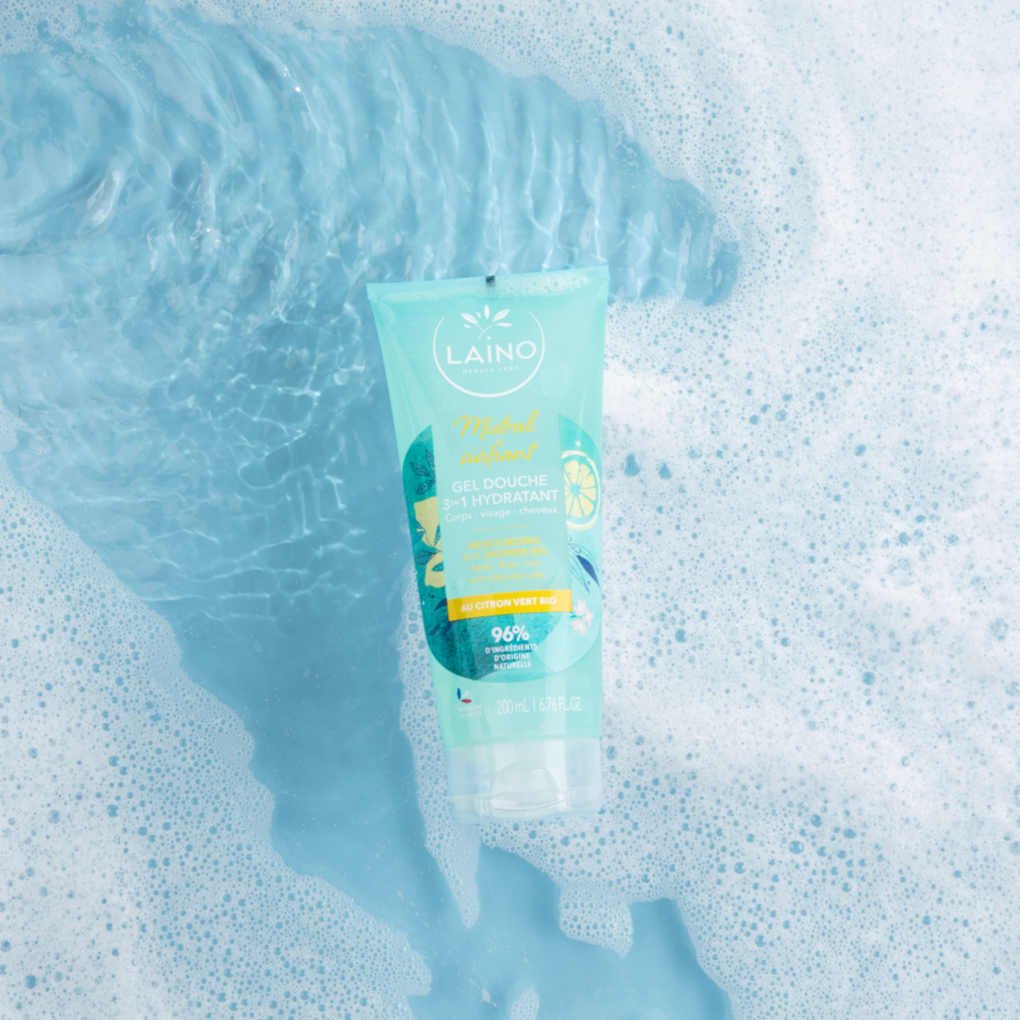 Gel Douche Hydratant - Citron Vert Bio - 3 en 1 - 200ml - Laino