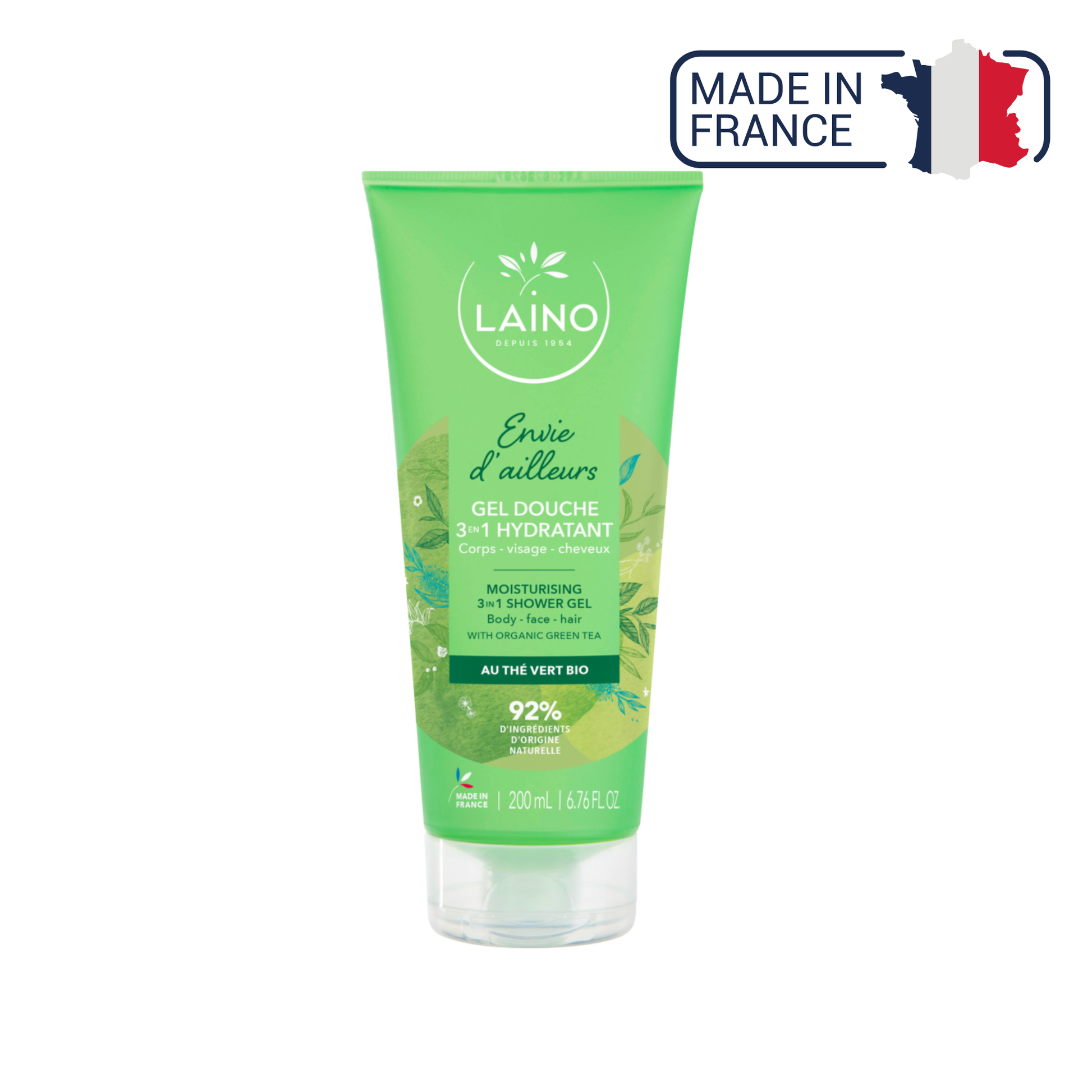 Gel Douche Hydratant - Thé Vert Bio - 3 en 1 - 200ml - Laino - My Médical