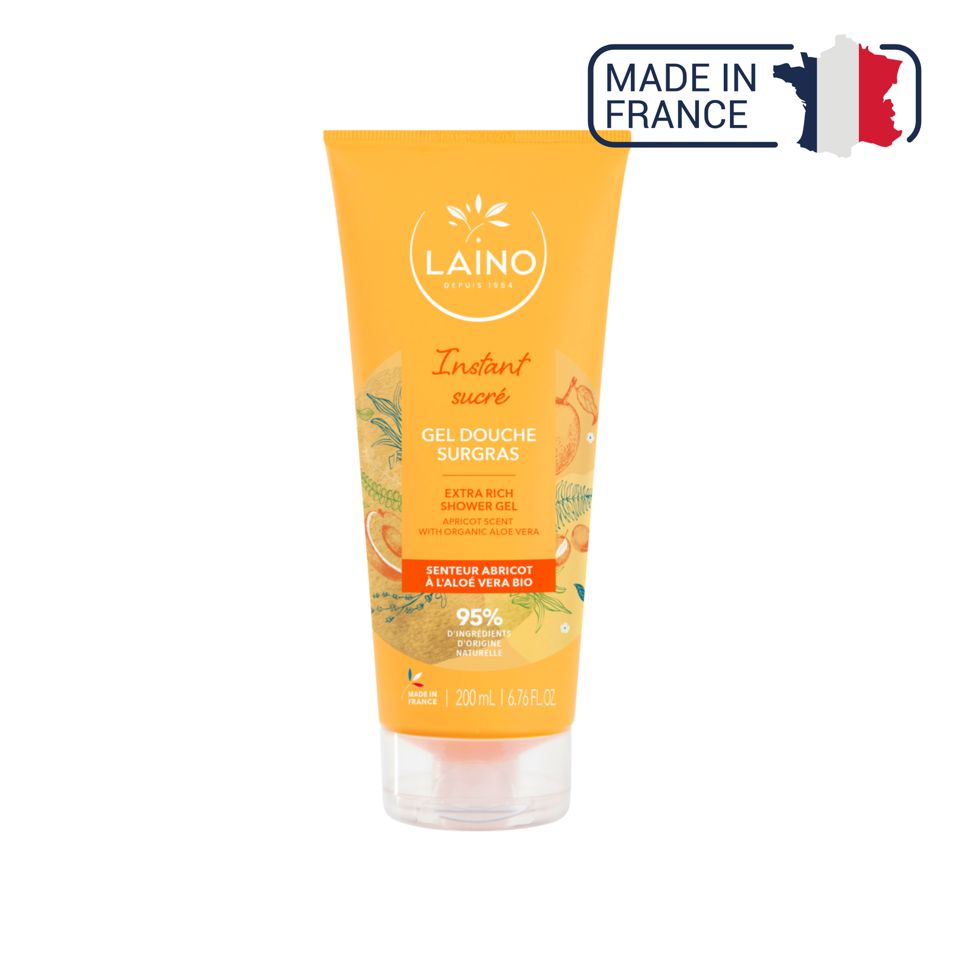 Gel Douche Surgras - Aloe Vera Bio - Senteur Abricot - 200ml - Laino - My Médical