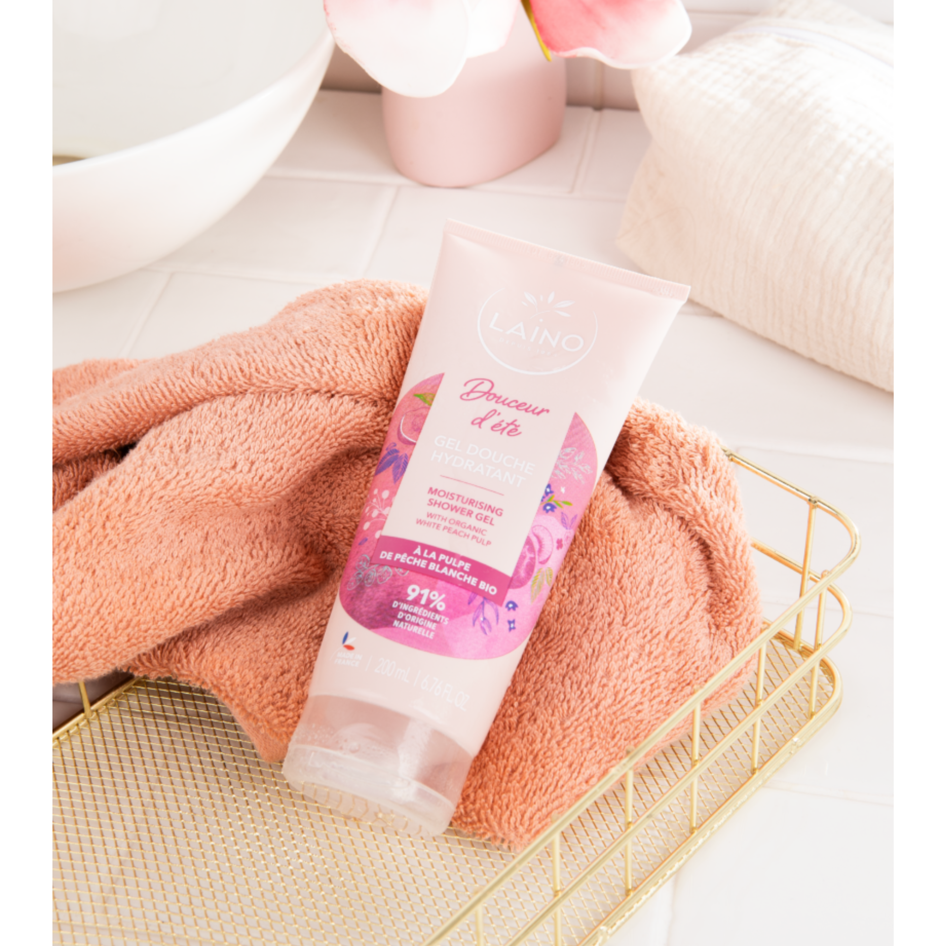 Gel Douche Hydratant - Pulpe Pêche Blanche Bio - 200ml - Laino - My Médical