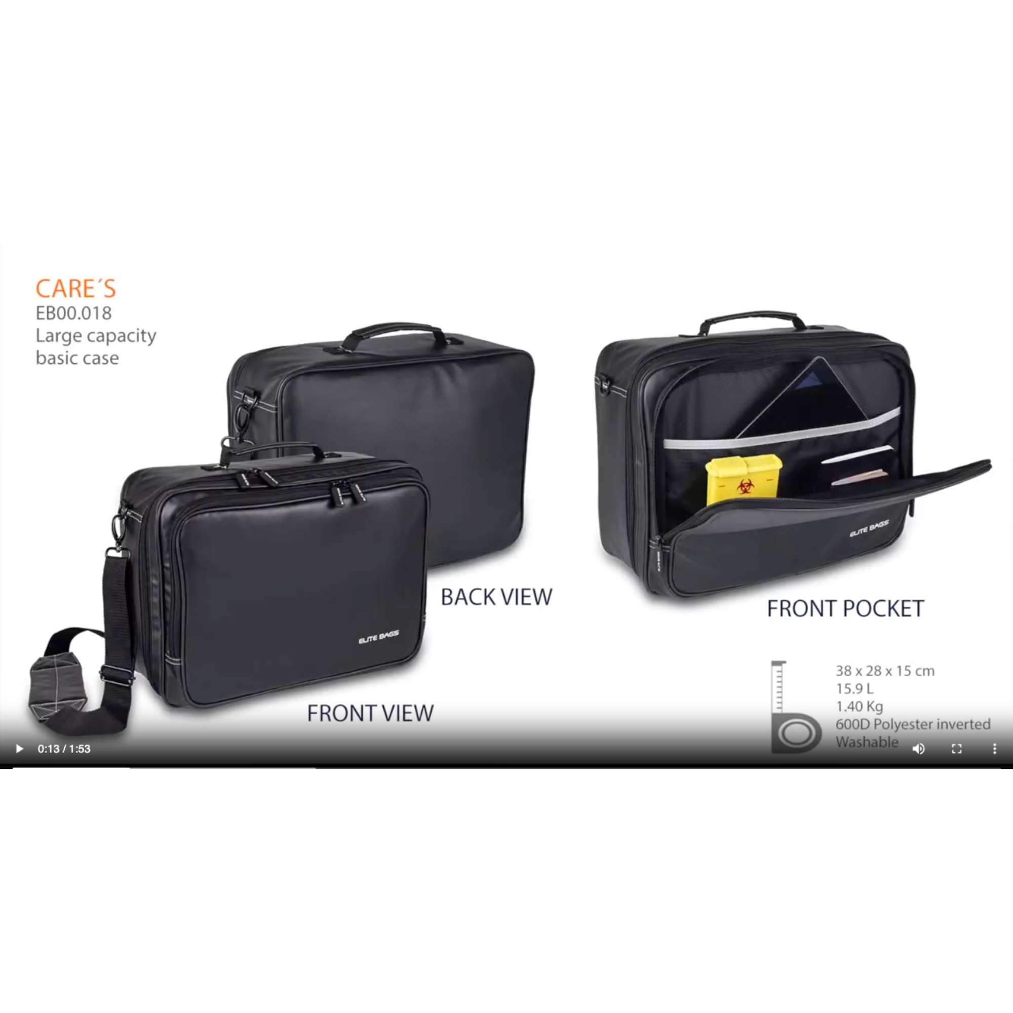Charger la vidéo : Mallette médicale CARE Noire - Elite Bags